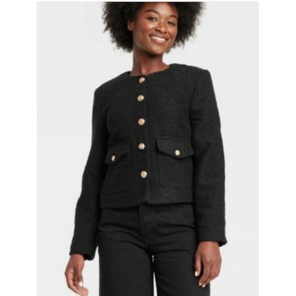 NWT Universal Thread Gold Button Blazer Jacket size Medium Black Office Career